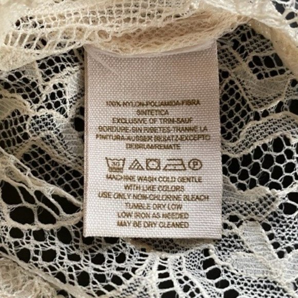 FREE PEOPLE LACE BLOUSE XSmall  Antique Ivory with Long Sleeves, Drop Shoulders - Picture 12 of 13